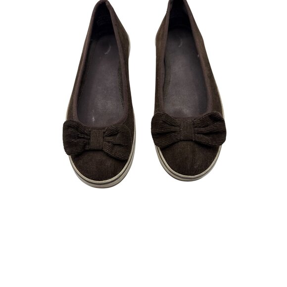Elle Menno Size 8 Casual Corduroy Bow Flats Fabric Upper Rubber Sole - Picture 2 of 8